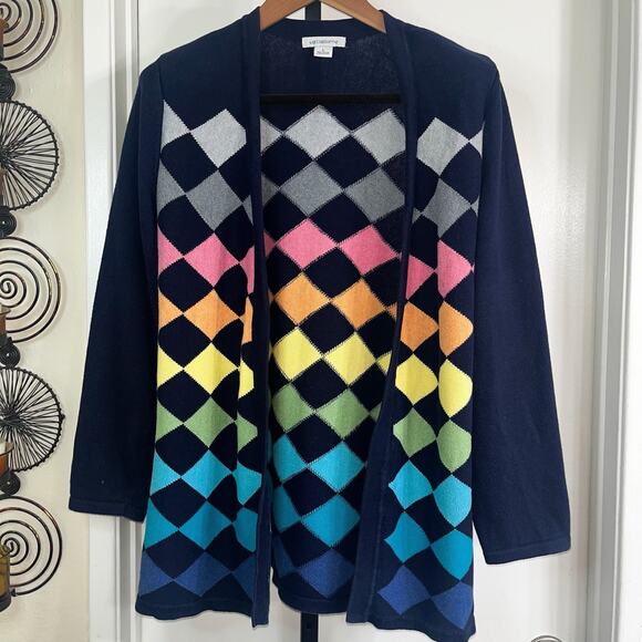 Liz Claiborne Vintage Womens Argyle Open Front Cardigan Sweater - Navy, Size L - Picture 1 of 3